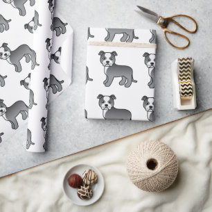 Blauw En Witte Staffie Mooie Cartoon Hond Patroon Cadeaupapier