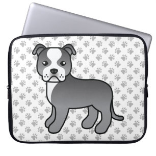 Blauw En Witte Staffie Schattige Cartoon Hond & Po Laptop Sleeve