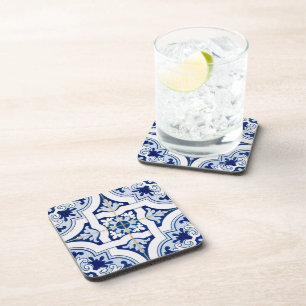 blauw en witte tegel bier onderzetter
