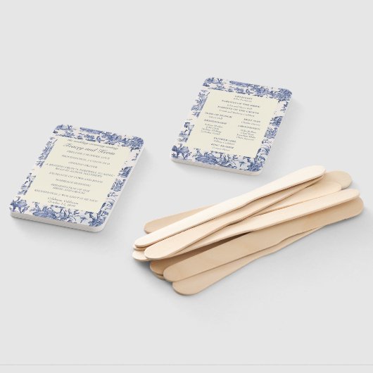 Blauw- en witte toile handwaaier (Niet-gemonteerd)