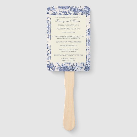 Blauw- en witte toile handwaaier (Voorkant)