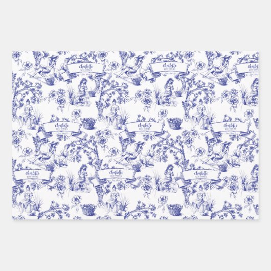 Blauw- en witte toile inpakpapier vel (Voorkant)