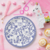 Blauw- en witte toile papieren bordje (Feest)