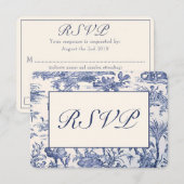 Blauw- en witte toile RSVP kaartje (Voorkant / Achterkant)