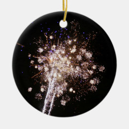 Blauw en Witte Vuurwerk Keramisch Ornament
