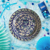 Blauw- en witvermogen met geavanceerde handmatige papieren bordje (Feest)