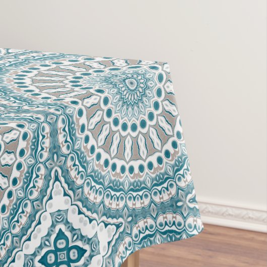 Blauw en zand decoratief mandala patroon tafelkleed (Voorbeeld)