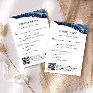 Blauw en Zilver Agaat Bar Mitswa QR Code Verticaal RSVP Kaartje