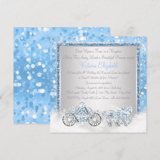 Blauw en zilver Assepoester Prinses Verjaardagsfee Kaart (Voorkant / Achterkant)