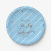  blauw en zilver - Baby shower Papieren Bordje (Voorkant)