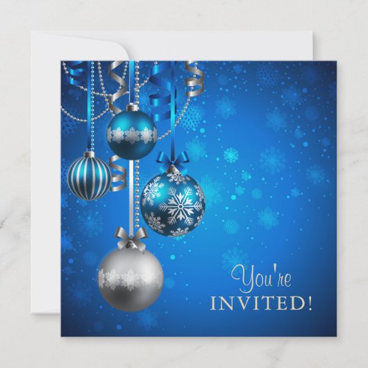 Blauw en Zilver Corporate Vakantie Party Uitnodigi Kaart (Voorkant)
