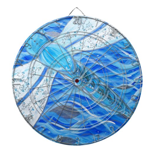 Blauw- en Zilver-dragonfly-schildering Dartbord (Voorkant)