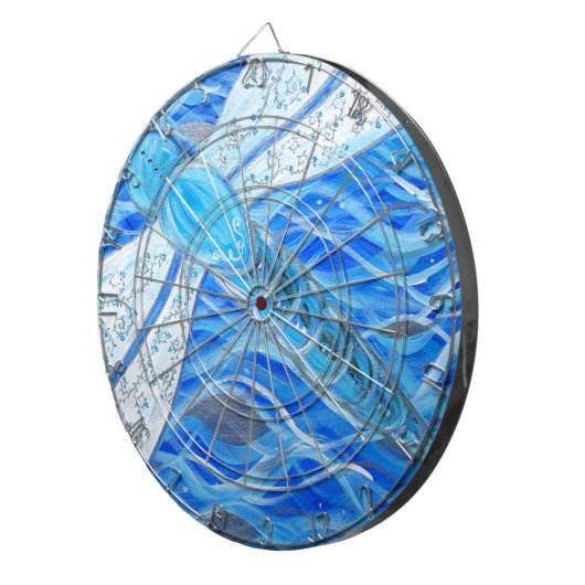 Blauw- en Zilver-dragonfly-schildering Dartbord (Voorkant Rechts)