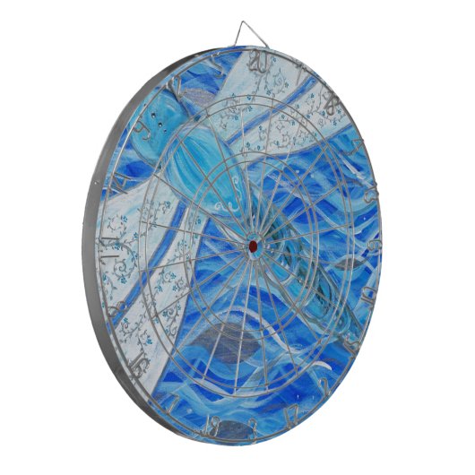 Blauw- en Zilver-dragonfly-schildering Dartbord (Voorkant Links)