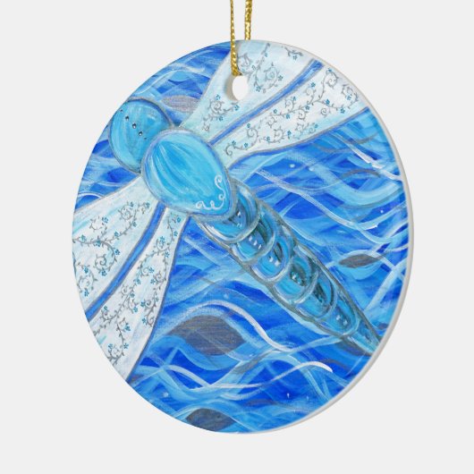 Blauw- en Zilver-dragonfly-schildering Keramisch Ornament (Links)