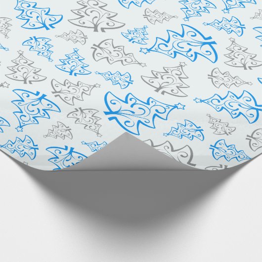 Blauw en zilver Elegant kerstbomen Pattern Cadeaupapier (Hoek)