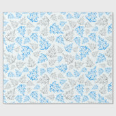 Blauw en zilver Elegant kerstbomen Pattern Cadeaupapier (Vlak)