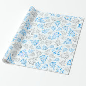 Blauw en zilver Elegant kerstbomen Pattern Cadeaupapier (Uitgerold)