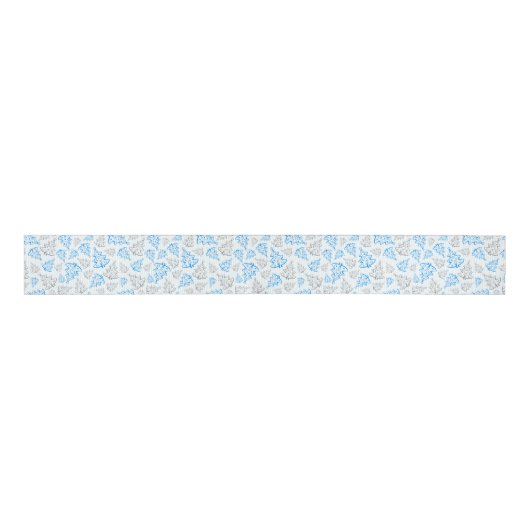 Blauw en zilver Elegant kerstbomen Pattern Grosgrain Lint (Voorkant)