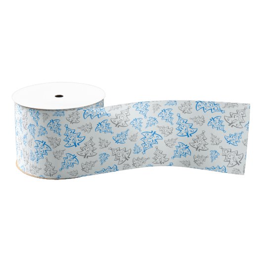 Blauw en zilver Elegant kerstbomen Pattern Grosgrain Lint (Spoel)