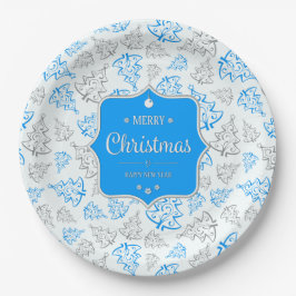 Blauw en zilver Elegant kerstbomen Pattern Papieren Bordje