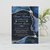 Blauw en zilver Faux Glitter Agate Sweet Sixteen Kaart (Staand voorkant)