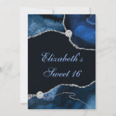 Blauw en zilver Faux Glitter Agate Sweet Sixteen Kaart (Achterkant)