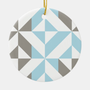 Blauw en zilver Geometric ZigZag Keramisch Ornament