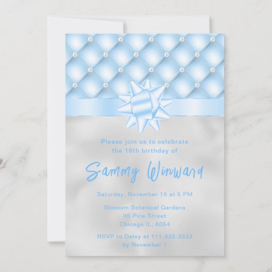 Blauw en Zilver Getufte Parels Zoet Zestien Kaart (Achterkant)