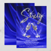 Blauw en zilver Glitter Glam Modern 60th Birthday Kaart (Voorkant / Achterkant)