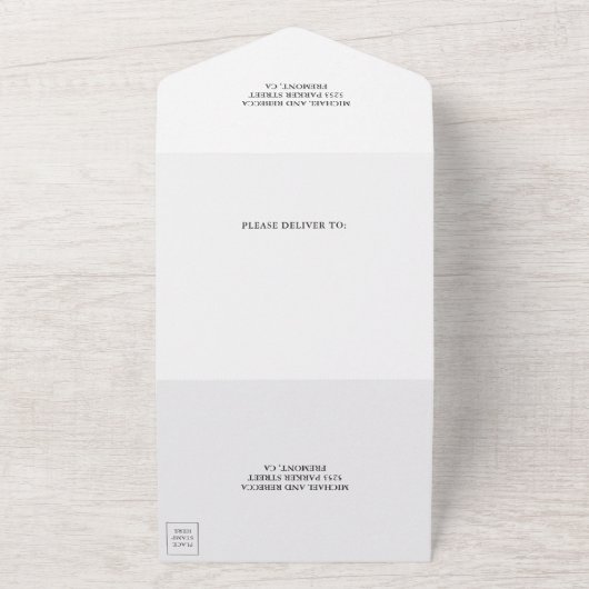 Blauw en zilver Glitter Marble Wedding All In One Uitnodiging (Buitenkant)