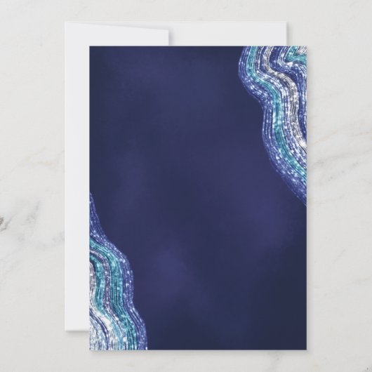 Blauw en Zilver Glitter Wave Water Doop Kaart (Achterkant)