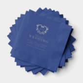 Blauw en zilver hart monogrammed bruiloft op maat folie servetten (Insitu (Gestapeld))
