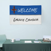 Blauw en zilver met Cross Church Welcome Banner (Beurs)