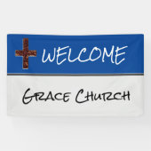 Blauw en zilver met Cross Church Welcome Banner (Horizontaal)