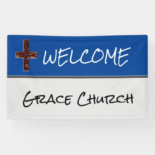 Blauw en zilver met Cross Church Welcome Banner (Horizontaal)