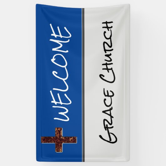 Blauw en zilver met Cross Church Welcome Banner (Verticaal)