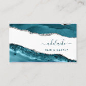 Blauw en zilver Modern Art Waterverf Agate Script Visitekaartje (Voorkant)