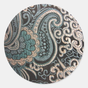 Blauw en zilver Paisley Brocade Ronde Sticker