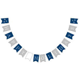 Blauw en zilver Prettige feestdagen Vlaggetjes