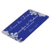 Blauw en Zilver Sneeuwvlok Bruiloft Save the Date Magneet (Linkerzijde)