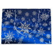 Blauw en Zilver Sneeuwvlokken Kerstmis Groot Cadeauzakje (Voorkant)