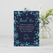 Blauw en Zilver Sneeuwvlokken Winter Verjaardagsfe Bedankkaart (Staand voorkant)