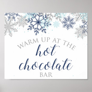 Blauw en zilver Snowflake Hot Chocolate Bar-teken Poster
