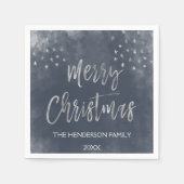 Blauw en Zilver Waterverf Kerstscript Servet (Voorkant)