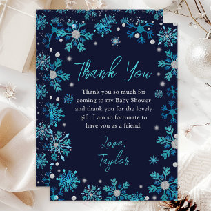 Blauw en Zilveren Sneeuwvlokken Winter Baby Shower Bedankkaart