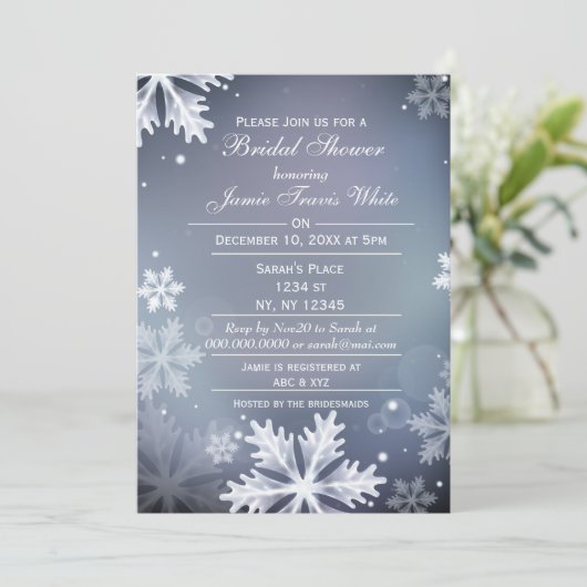 Blauw en zilveren winter bruidsuitnodiging kaart (Staand voorkant)