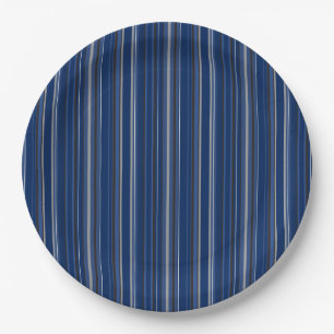 Blauw en zilverkleurig gestreepte 9" papieren Bord