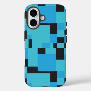 Blauw en zwart Abstracte kunst geometrisch ontwerp iPhone 16 Hoesje