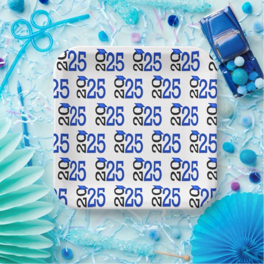 Blauw en zwart Afstuderen 2025 Papieren Bordje (Feest)
